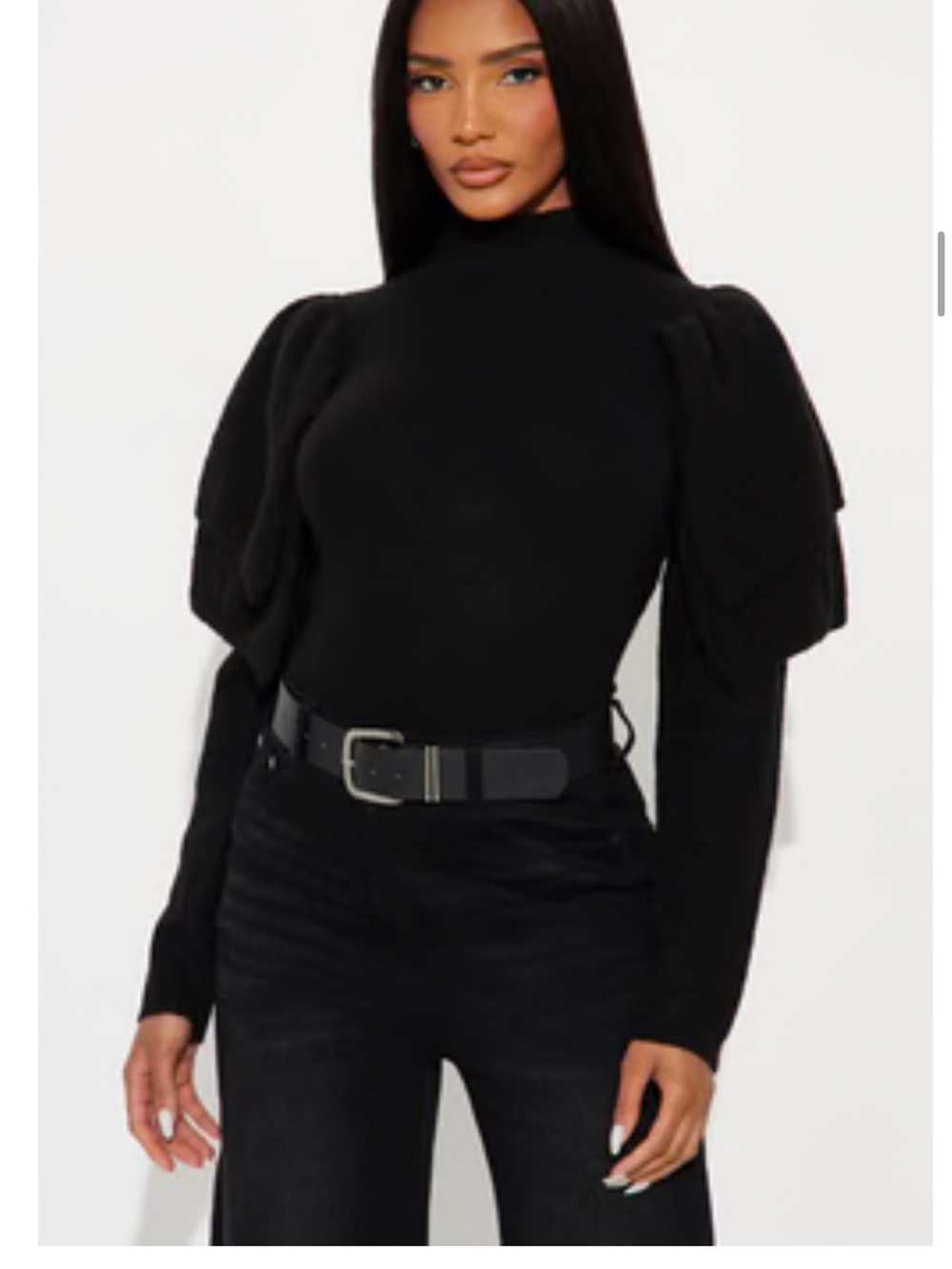 Fashion Nova Black Puff Sleeve Mock Neck Top - Women